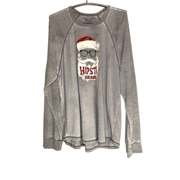 LUCKY BRAND | MENS GRAY LUCKY BRAND “HIPSTER PLEASE” SANTA LONG SLEEVE, SIZE XXL - Picture 1 of 6